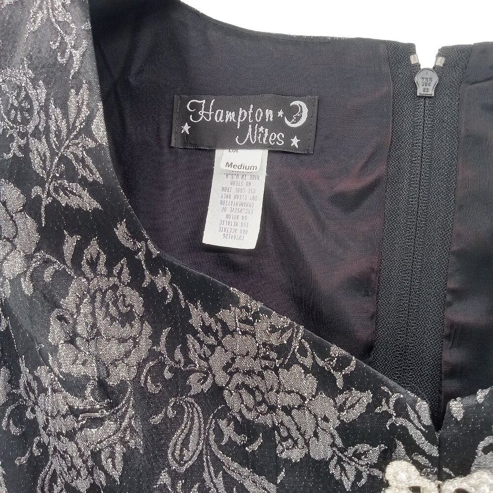 Vintage 90s Hampton Nites Black Silver Brocade Corset Top Size M Rhinestone Glam - Picture 3 of 7